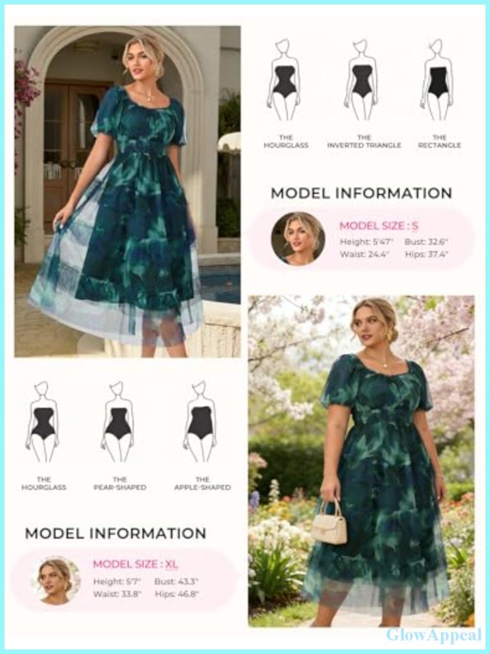 Floral Puff Sleeve Smocked Midi Dress Square Neck Mesh Flowy Wedding Guest - Picture 3 of 6